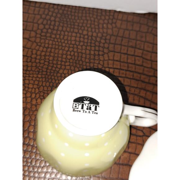 Brew to A Tea Pink Yellow Polka Dot Rose & Gold Trim Cup & Saucer - Picture 5 of 5